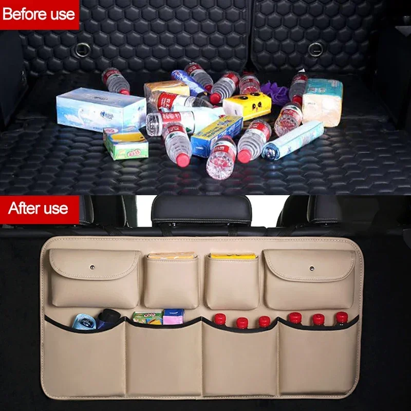 بو الجلود سيارة حقيبة التخزين سعة كبيرة صافي حقيبة التخزين سيارة المنظم المقعد الخلفي الجيب الخلفي السيارات جذع تستيفها