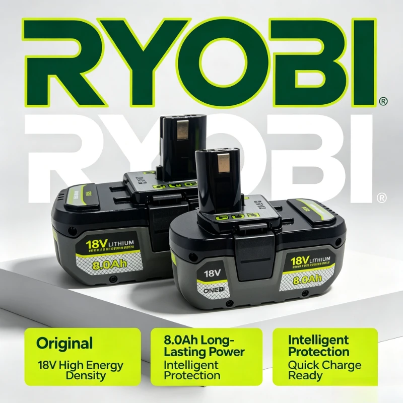 New RYOBI 18V 8.0Ah Li‑ion Battery Compatible P217 Drill Driver P451 Orbital Sander High Efficiency Cordless Power Tool Battery