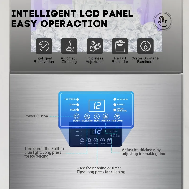 Коммерческий льдогенератор, 160 фунтов/24 часа с емкостью 35 фунтов льда, 63 прозрачных кубиков льда на круглые 11-20 минут