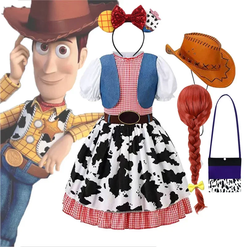 2024 Girls Buzz Lightyear Dress Woody Cartoon Cow Frocks Toy Story Halloween Clothes Party Dresses Cosplay Kids Costume