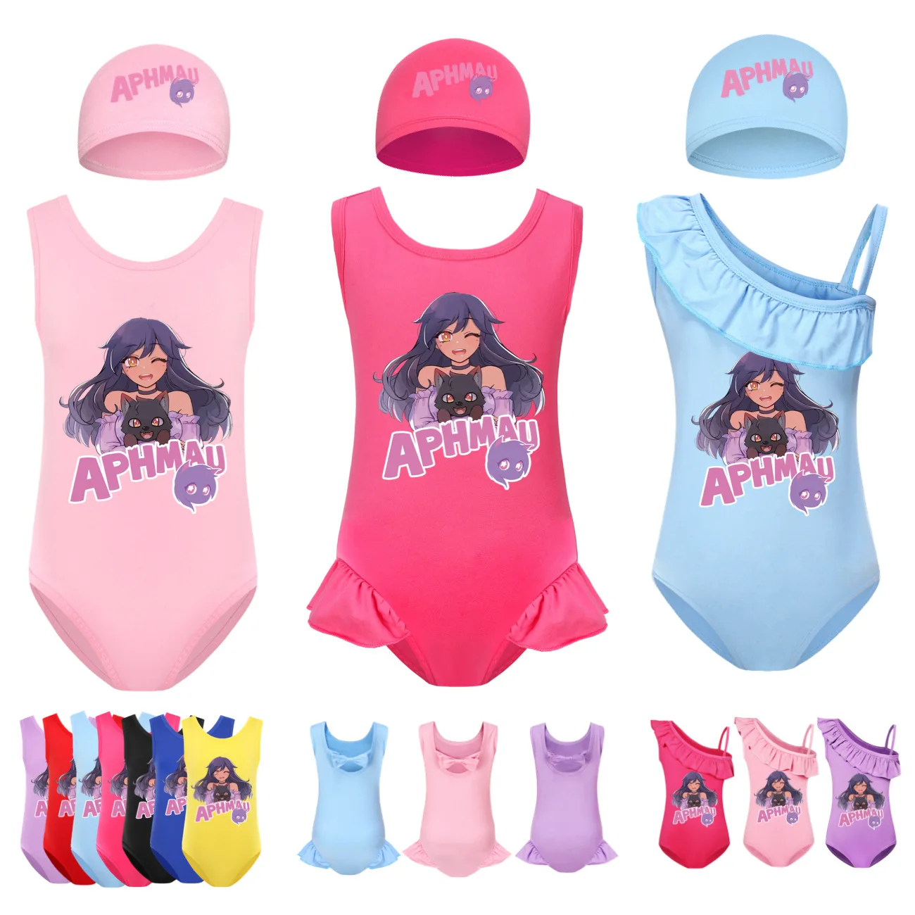 

Cartoon APHMAU Swimwear Kids 2024 Summer Boydsuit Toddler Girls One Piece Ruffle Swimsuit Children Bathing Suit Bikini Beachwear