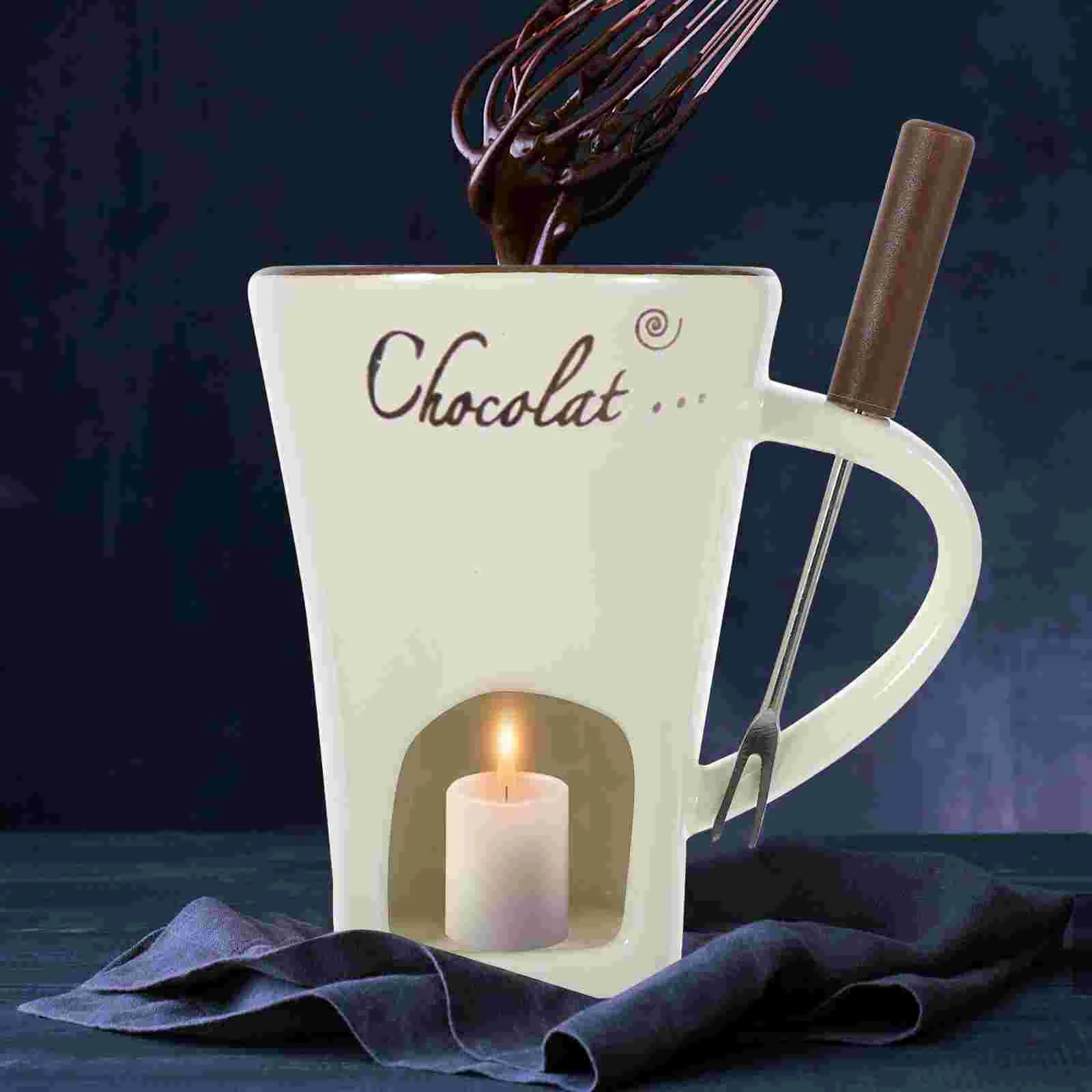 

1 Ceramic Chocolate Melting Pot Set Fondue Butter Cheese Warmer Cream Ceramic Espresso Cup Kitchen Dining Outdoor Party