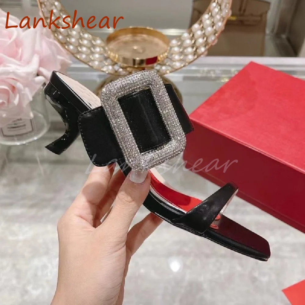 Square Diamond Square Toe Women Slippers Kitten Heel Mixed Color Fashion Slingback Summer Sexy Paty Women Shoe 2024 New Arrivals