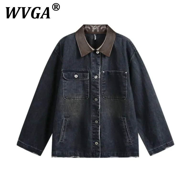 

Пальто WVGA, весенне-осеннее новое мужское пальто в стиле ретро, рваная парусиновая лоскутная модная джинсовая куртка с кожаным воротником и длинными рукавами, Ins W11285