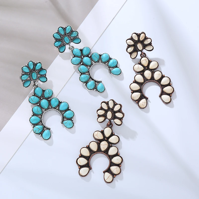 European and American New Creative Earrings Set with Turquoise Party Earrings Versatile and Elegant Ancient Style Earrings