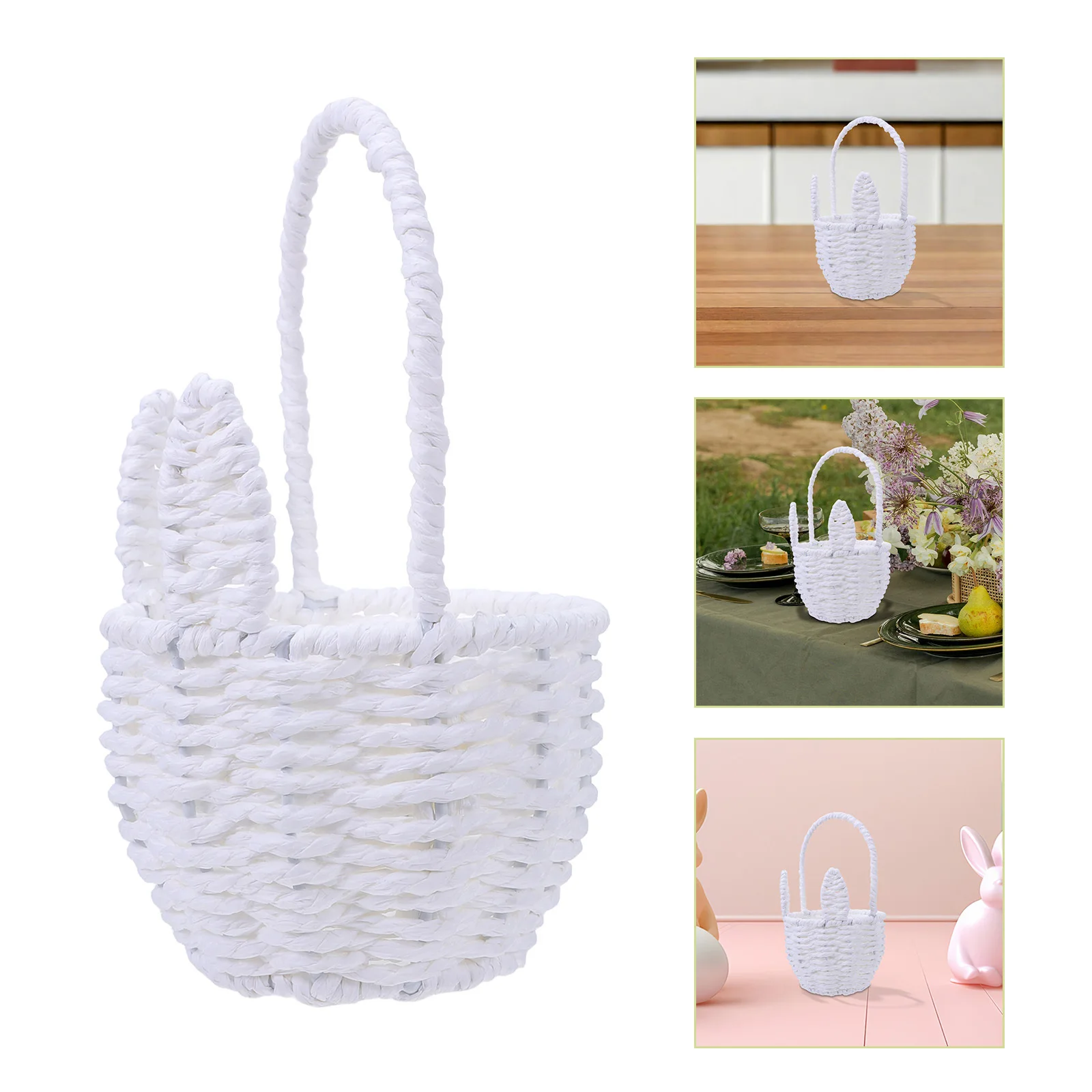 

Bunny Ears Basket 8.2x4.9x3.3inches Handwoven Paper Rope Mini Woven Storage Container for Easter Egg Hunt Party Flowers Candy