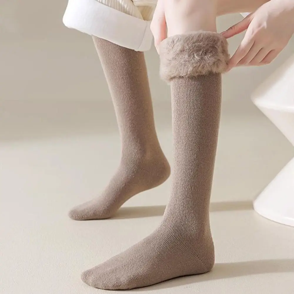 

1 Pair Soft Solid Color High Knee Socks Fleece-lined Thicken Over-Knee Socks Keep Warm Warm Thick Stockings Autumn and winter
