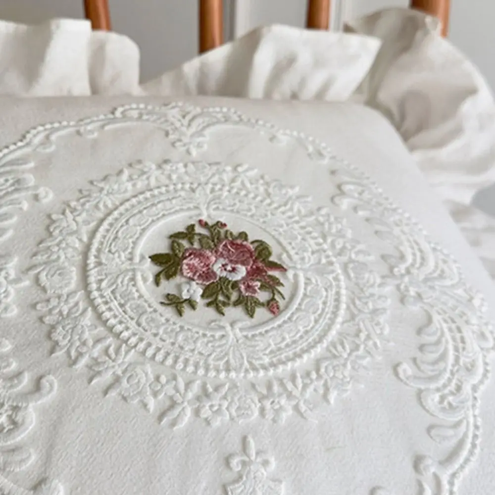 with Lotus Frill French Lace Pillow Cover Soft Washed Material Embroidered Cushion Cover Comfortable Pillow Shell