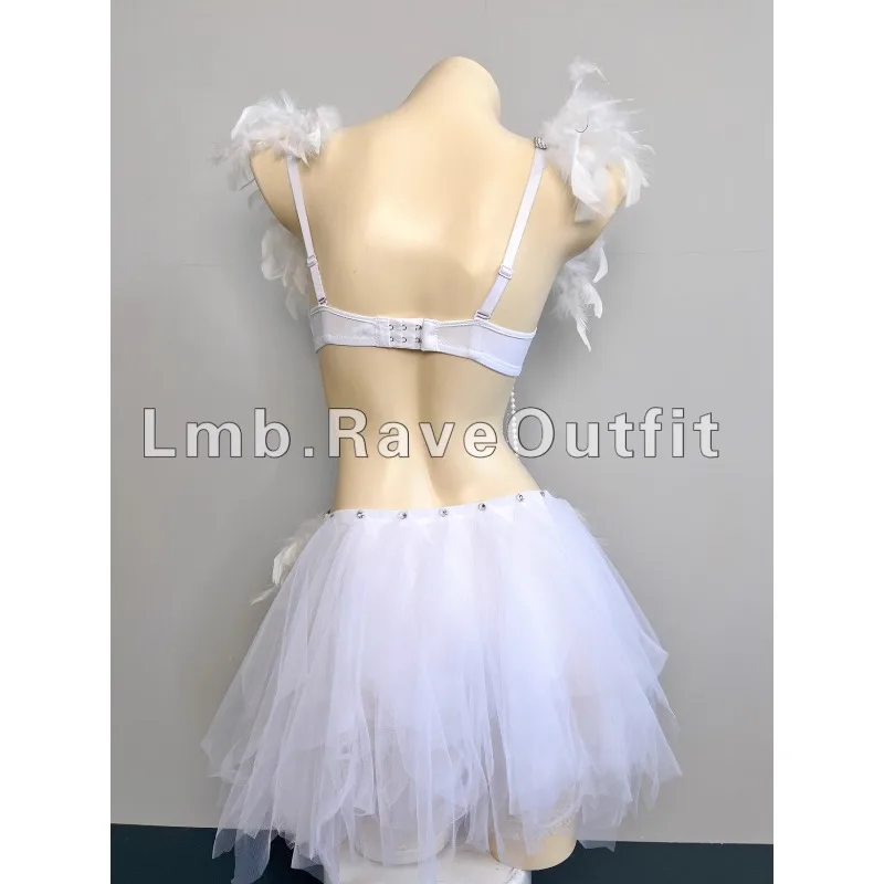 Ropa de sílaba eléctrica EDC de plumas de perlas personalizada, fotografía de rebote, club nocturno, vestido de actuación DS, falda tutú de Ballet