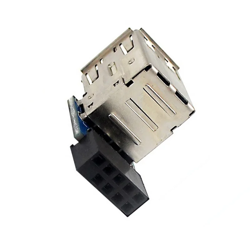 1Pcs 9-Pin Motherboard To Dual USB 2.0 Connector Black Motherboard To 2 Ports USB 2.0 a Female Internal Header Adapter
