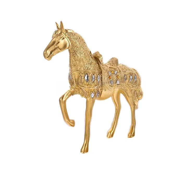Creative inlaid diamond golden horse sculpture decoration eco-friendly resin art decoration hotel lounge or home wholesale