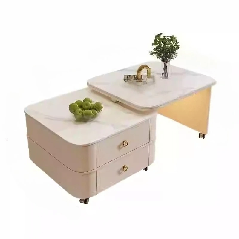 

Modern light luxury cream style, rock slab coffee table, living room household, small apartment, rotating mobile square coffee