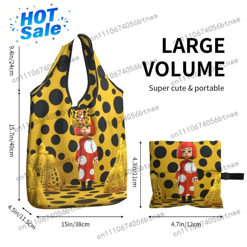 Custom Yayoi Kusama Polka Grocery Tote Shopping Bag Women Kawaii Pumpkin Shoulder Shopper Bag Big Capacity Handbag view 6
