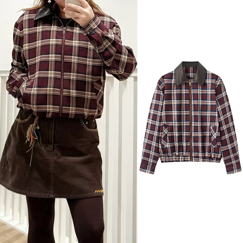 

Женская повседневная куртка с длинным рукавом, отложным воротником, в клетку, в стиле «флайт», новинка весны 2026, стильная женская верхняя одежда