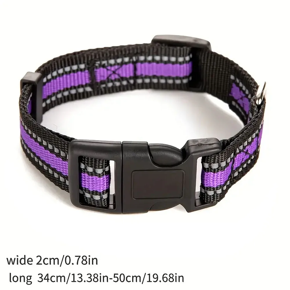 Reflective Dog Collar, Adjustable Nylon Pet Collars wiith Buckle, Light Weight Puppy Collars, Dog Collars for Medium Small Dogs