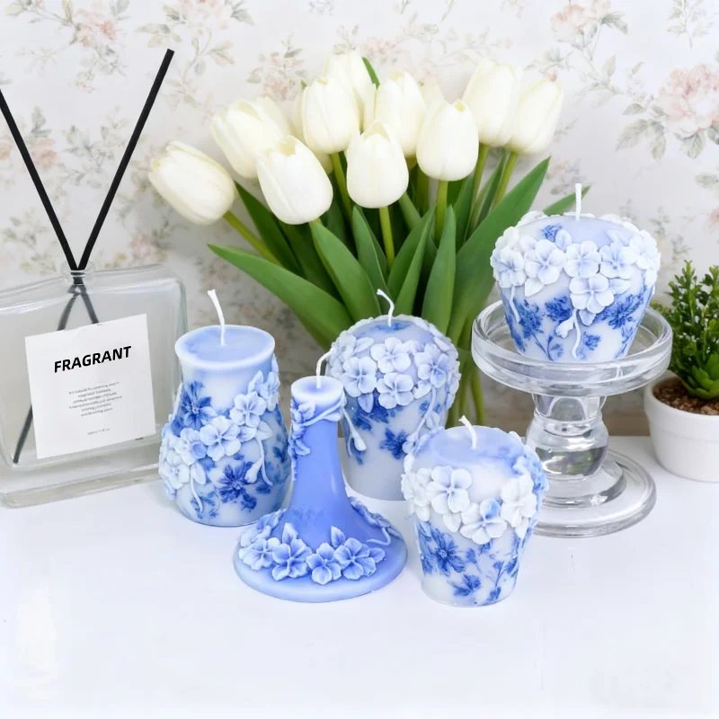 Simulation Flower Vase Shaped Silicone Candle Molds 3D Floral Pattern DIY Aromatherapy Resin Crafts Home Decor Unique Gift Molds