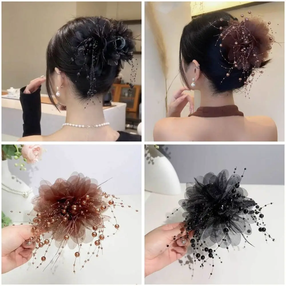 Fashion Peony Flower Grasping Clip Plastic Headwear Hair Claw Tassel Bow Hairgrips Girl