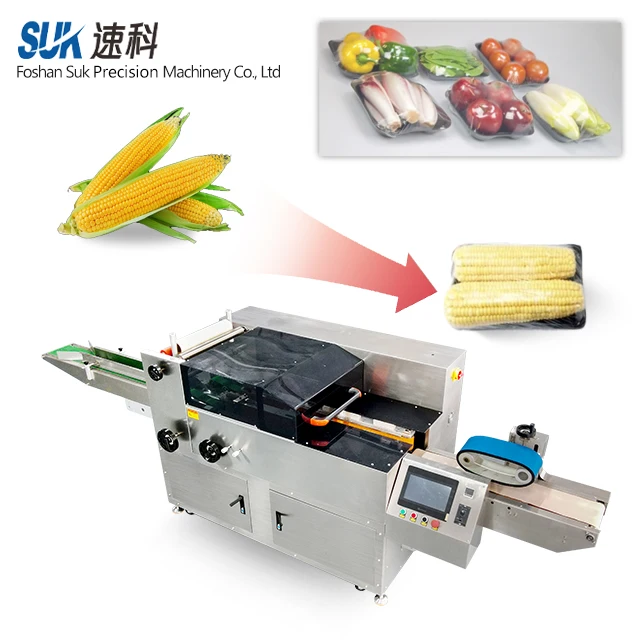 Automate Fresh Supermarket Use  Wrapping Machine For Vegetables Fruit Chicken Fresh Meat High Speed Cling Film Packaging Machine