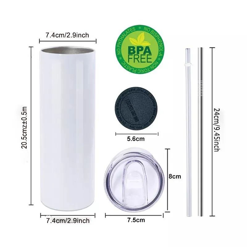 20oz Stainless Steel Skinny Tumbler, Double Wall Insulated Tumblers with Lid Straw, 20 Oz Insulated Travel Water Tumbler Cup