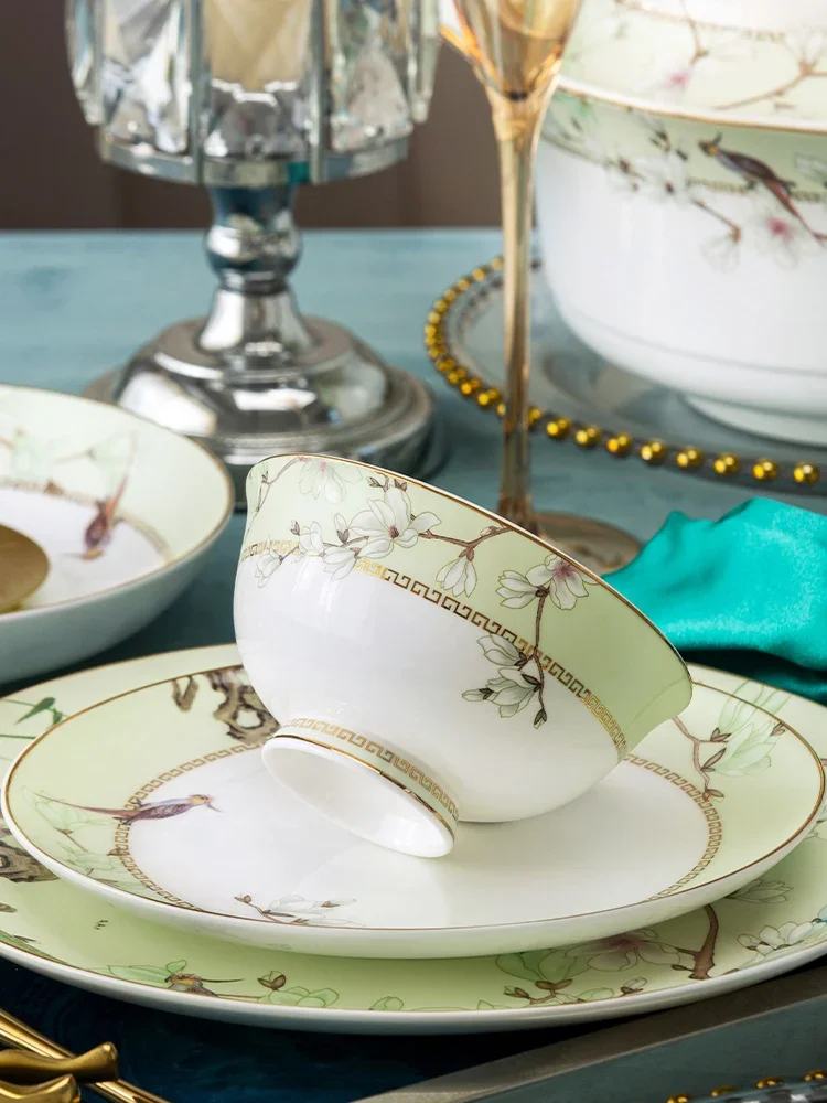 Jingdezhen Ceramic Tableware High-End Chinese Plate Bowl Combination Housewarming Wedding Bowl and Dish Set