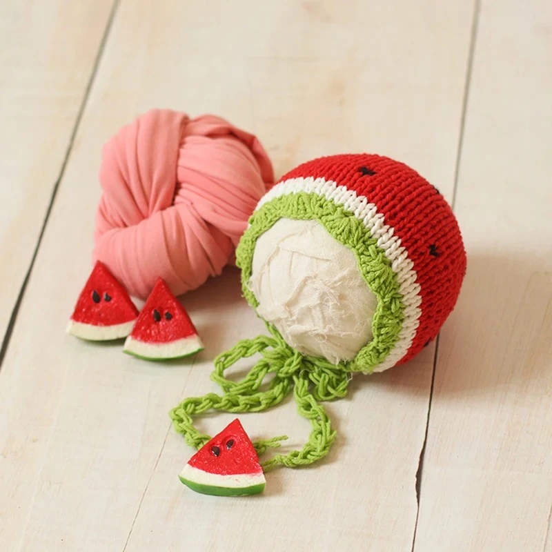 Newborn Photography Props for Baby Cute Watermelon Knitted Hat Wrap Fotografia Accessories Studio Shooting Photoshoot Props