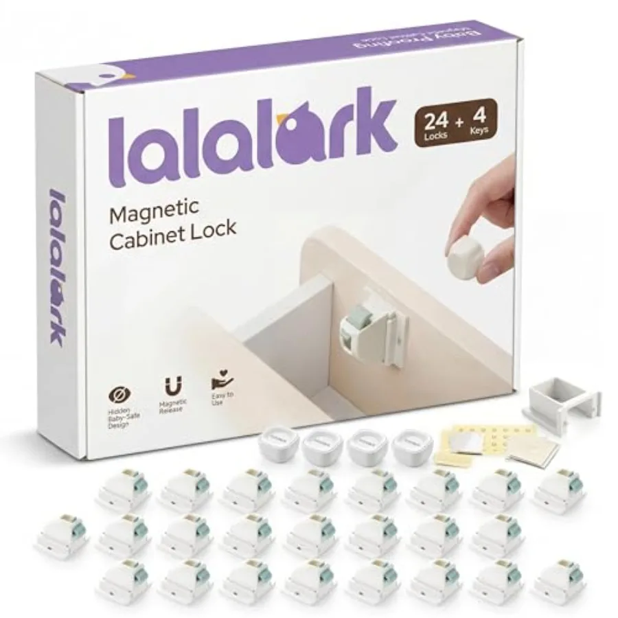 

Magnetic Cabinet Locks Baby Proofing 24 Pack+4 Keys , Easy Installation Adhesive Child Proof Locks for Baby Safety, No Tools Ch