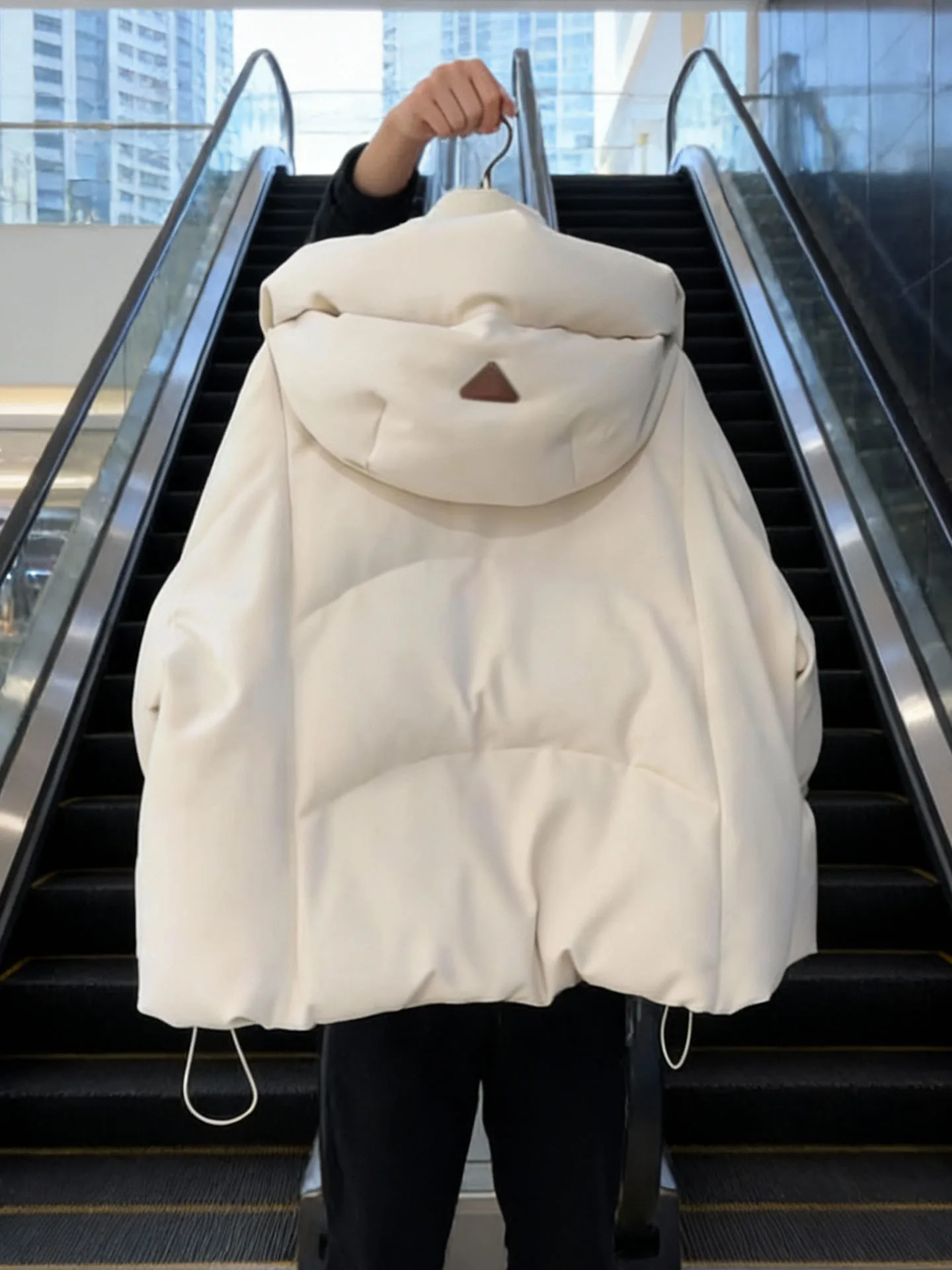 Korean Sle ort Hooded down Jaet Women's Winter Faionable Thi Outerwear High Waist White Du down Filling Warmth