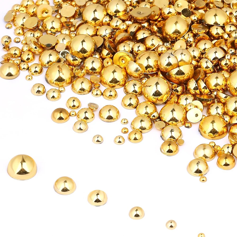 200 pieces/bag of gold nail pearl jewelry, flat bottom size mixed nail decoration