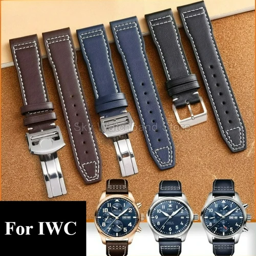 20 21 22mm negro para IWC Pilot's Mark 18 Spitfire correa de reloj de cuero genuino interfaz plana hebilla plegable tacto suave transpirable