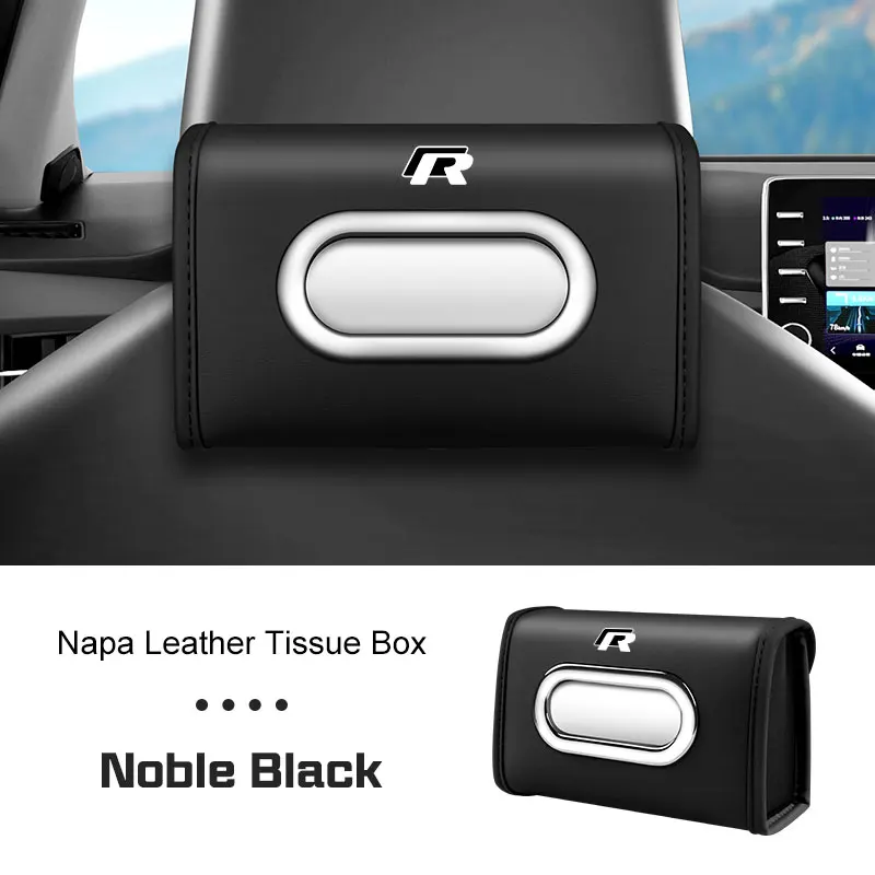 Caja de Pañuelos de Cuero Nappa para Coche VW Volkswagen R Line Polo Golf CC Passat Tiguan Arteon Touareg Taigo Caddy, Bolsa para Respaldo