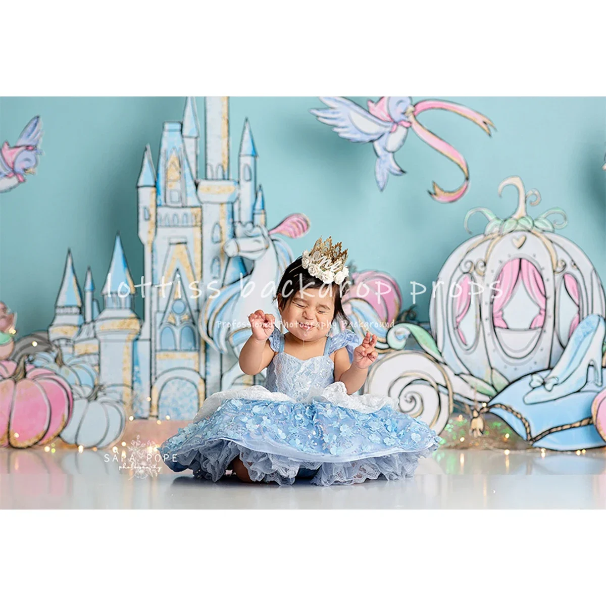 Cinderella Castle Photography Backdrops Cartoon Kids Girl Cake Smash Props Pumpkin Car Decor Birthday Baby Shower Background