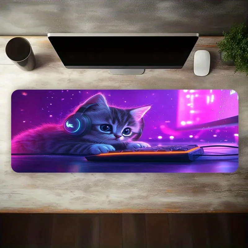 CIFBUY Large Gaming Mouse Pad Cute Cat Headphones Keyboard Non-slip Washable Rubber BaseOversized Desk Mat Office Computer Decor