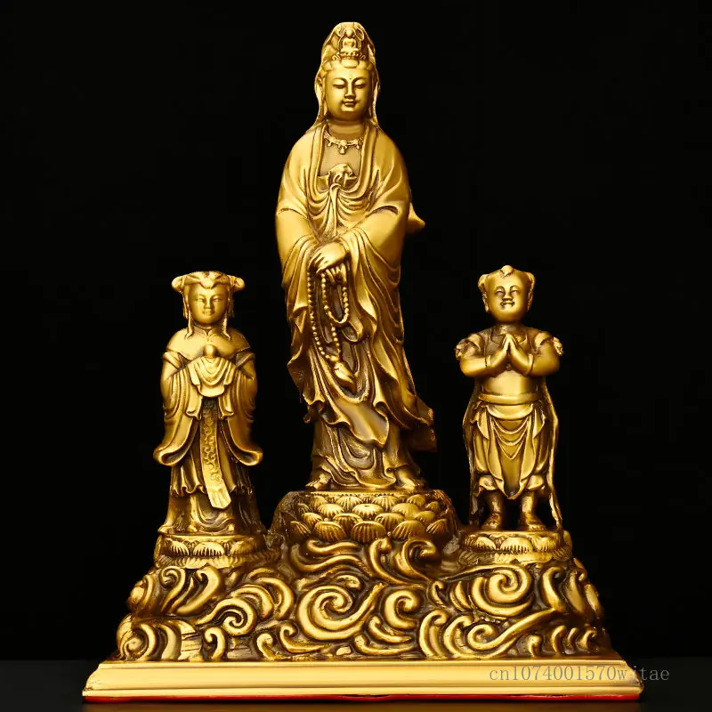 

Avalokitesvara Buddha Statue of the Golden Child and the Jade Girl, Copper Ornaments, Home Furnishing