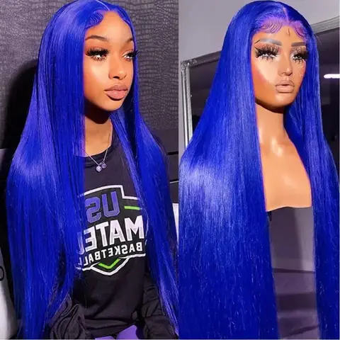 Straight Navy Blue Wig Transparent 13x4 Lace Front Human Hair Wig For Women Pre Plucked Blue Colored HD Lace Wig 13x6 Human Hair