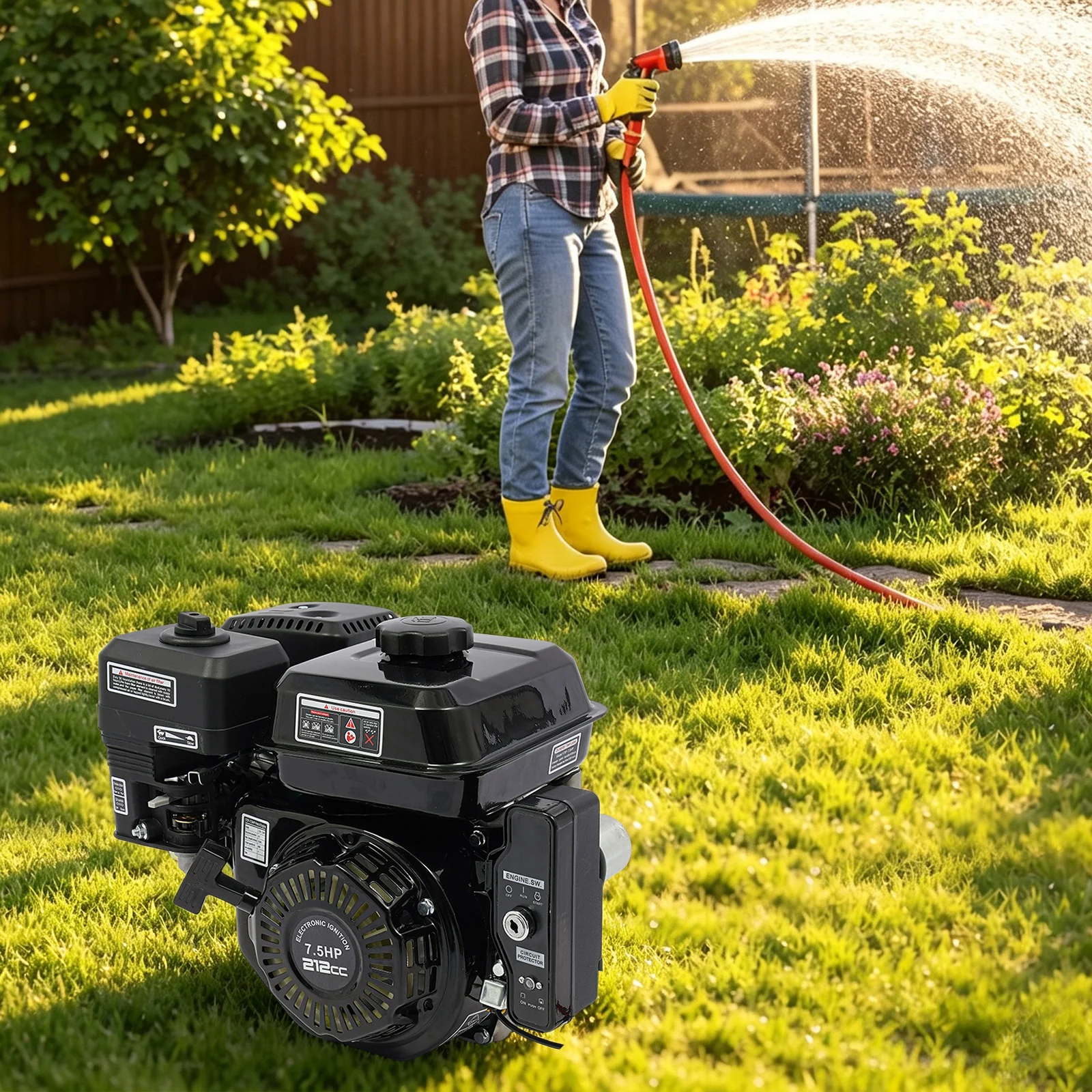 210cc Gas Engine 7.5HP, 4-Stroke Go Kart Motor with Electric Start & 3.6L Fuel Tank, for Pressure Washer Cement Mixer