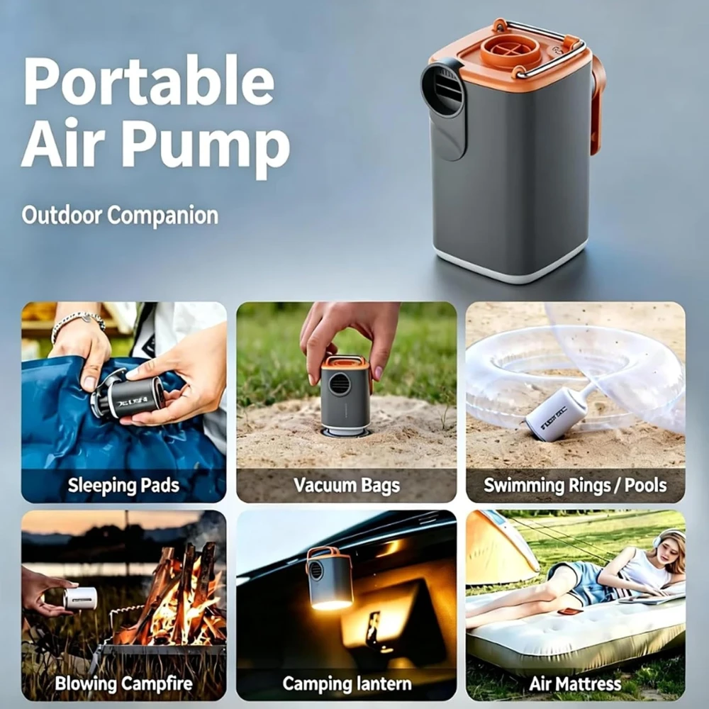 2 IN 1 Portable Air Pump & Vacuum Pump - Mini Electric USB Inflator with Camping Light & 5 Nozzles for Home Camping Travel RV