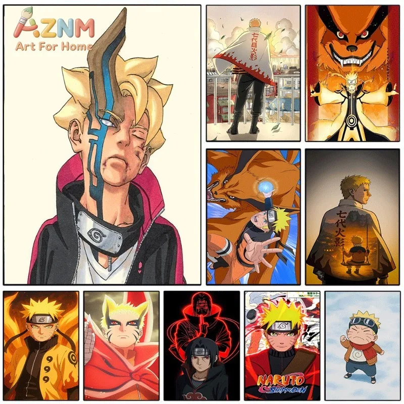 Naruto Canvas Wall Art Boruto Anime Print Naruto Kurama Collage Character Poster For Teen Boys Bedroom Gaming Dorm Home Unframed