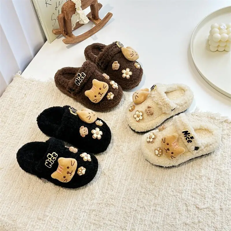 

Kawaii Casual Keep Warm Shoe Fashion Childrens Shoes Cartoon Diy Cute Girls Winter Slip On Slippers Korean Style Two Way Wear