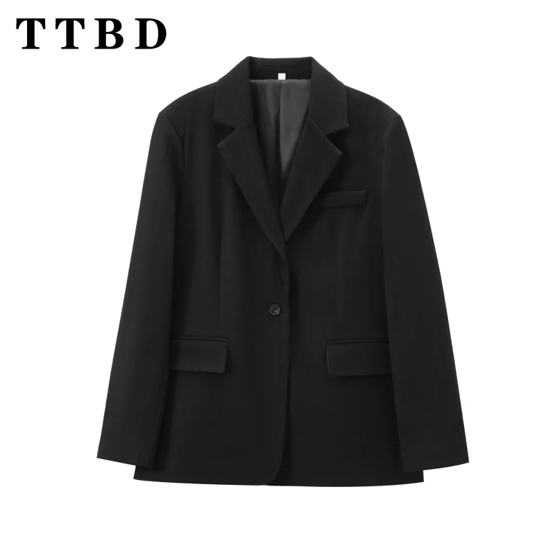 TTBD 2024 New Commuting Women's Blazers Loose Casual Spring Autumn Solid Hipster Fashion Chic Streetwear Jacket