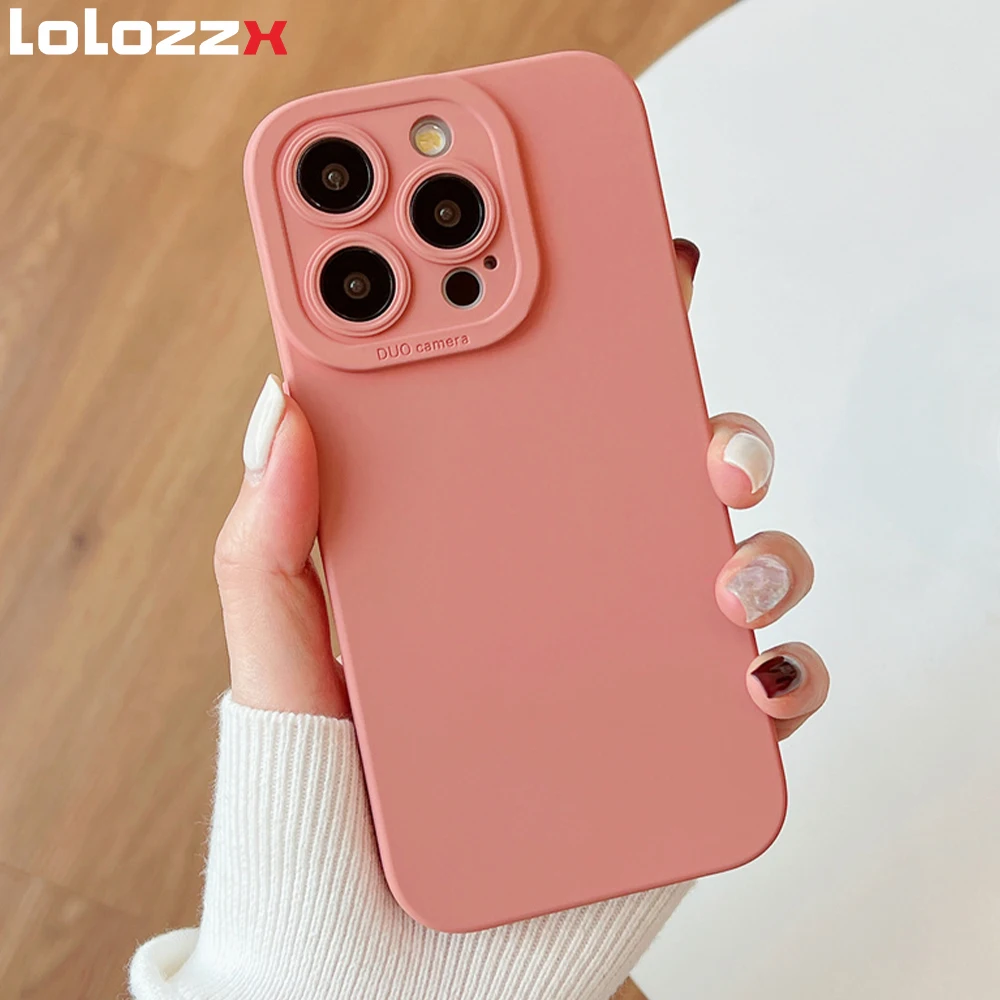 Original Lens Protection Liquid Silicone Phone Case For iPhone 16 15 Plus 14 11 12 13 Pro Max Shockproof Plain Matte Back Cover