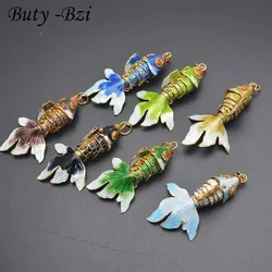 Buty-Bzi 50~60mm Metal Cute Cloisonne Goldfish Fish Pendant For DIY Fashion Neckalce Jewelry Making