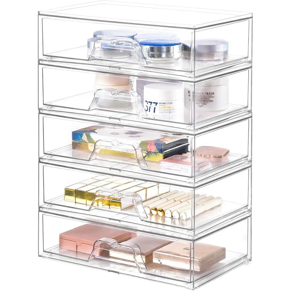 

5 Pack Makeup Organizer Stackable, 12.1''L Bathroom Organizer and Storage Acrylic Undersink Drawer Organizer, Cosmetics and Beau