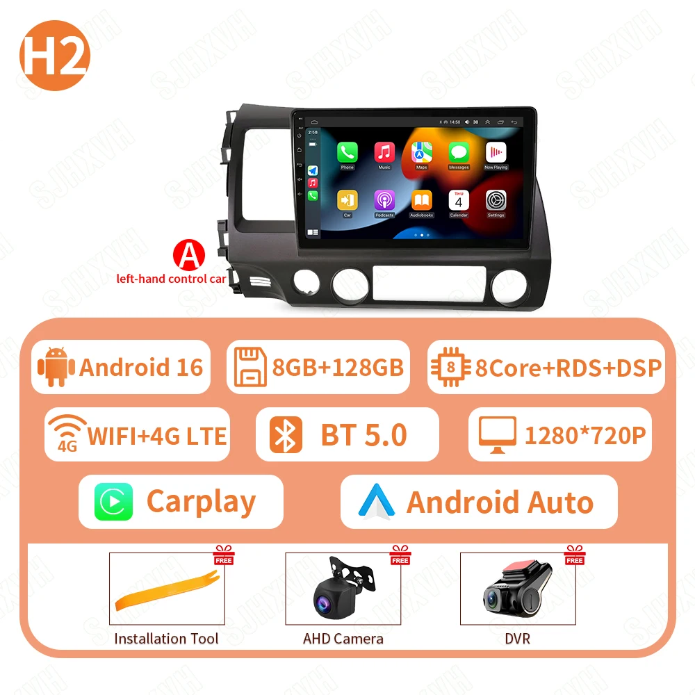 Android 16 Autoradio Radio Voor Honda Civic 8th 2005 2006 2007 2008 2009 2010 2011 Multimedia Draadloze Carplay Android Auto