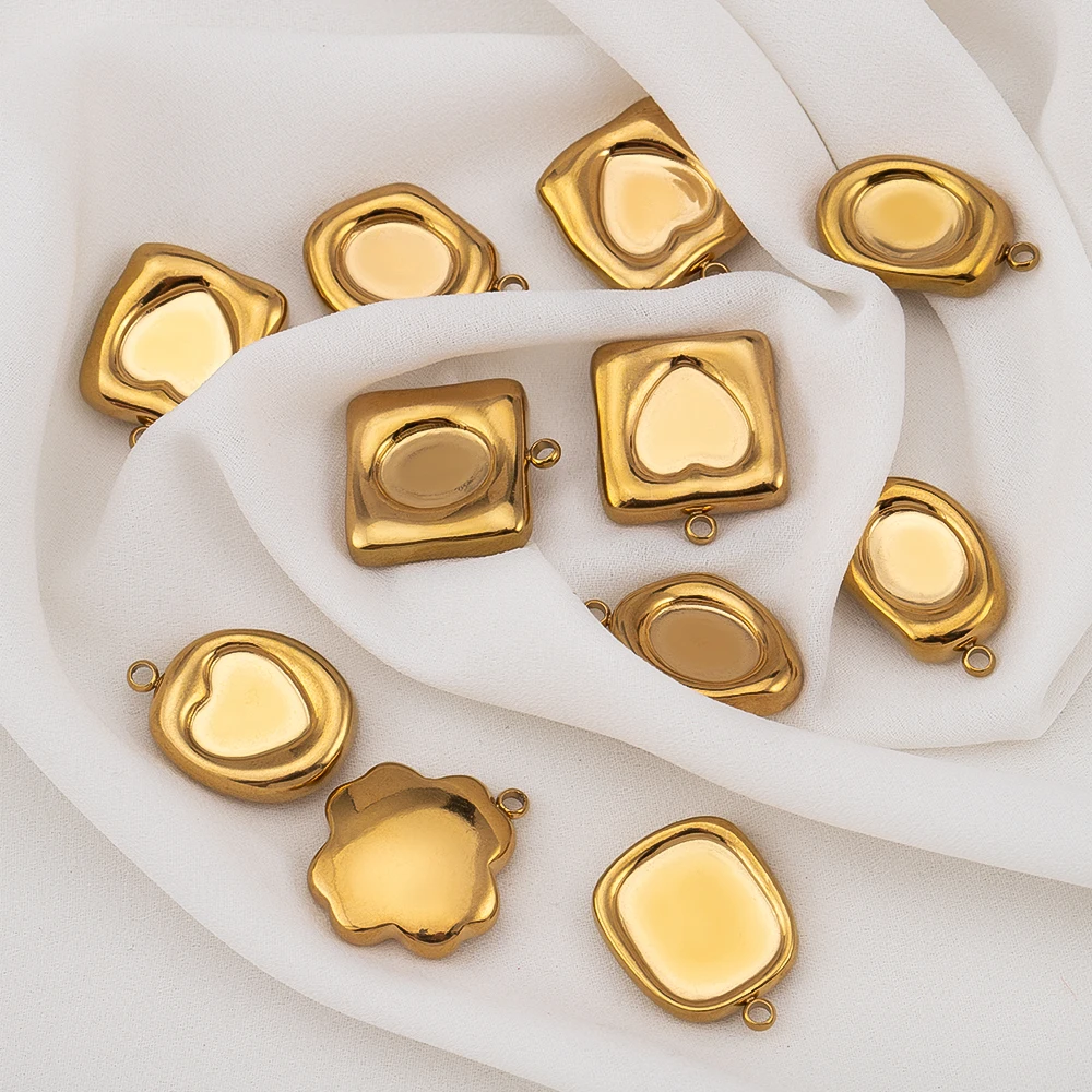 2pc Stainless Steel Heart Oval Peanut Flower Bezel Charm Pendant Tray Blank Cabochon Base DIY Resin Cameo Jewelry Making Supplie