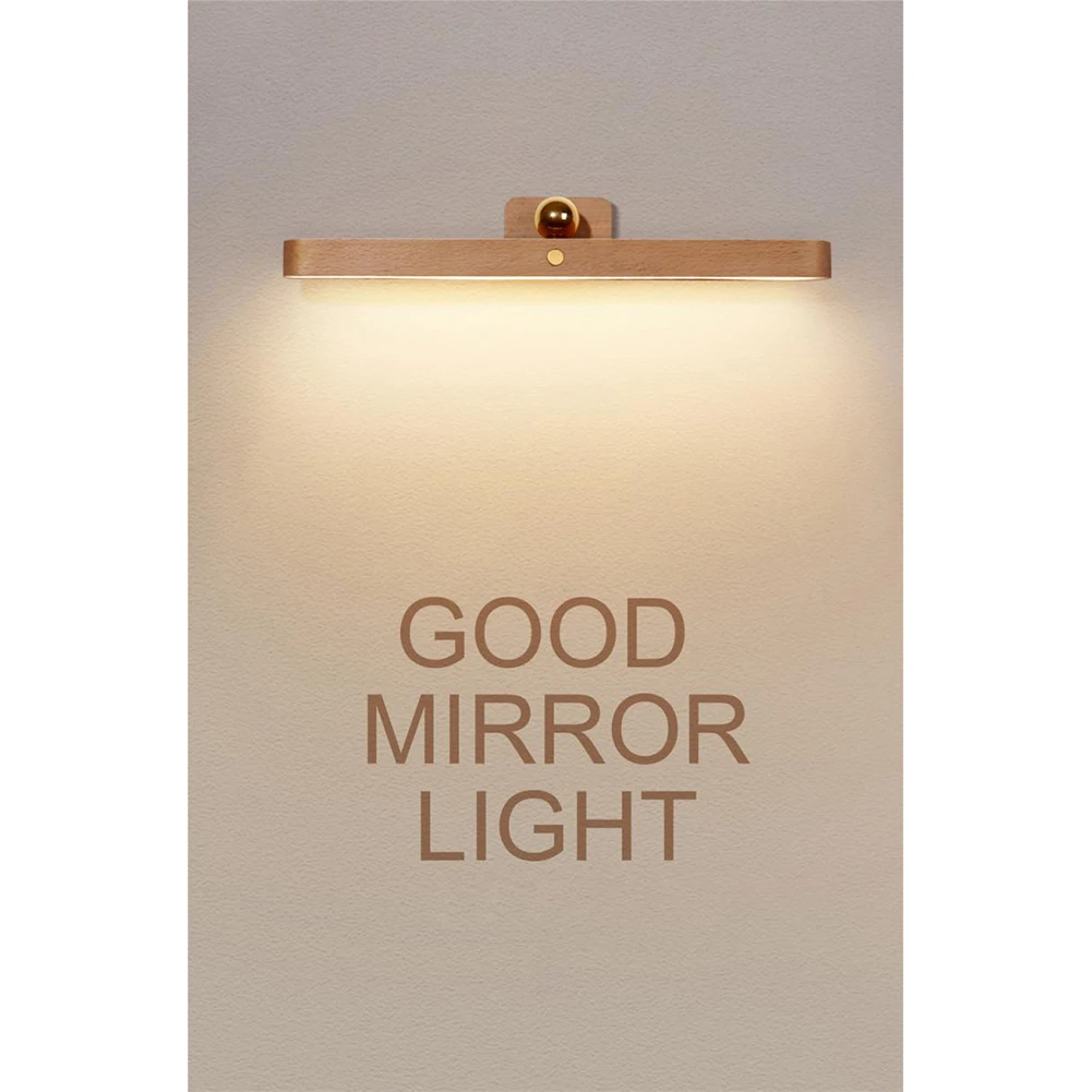USB Magnetic Charging Wooden Mirror Front Fill Light LED Night Light 360°Rotatable Touch Wall Light Bedroom Bedside Lamp Home