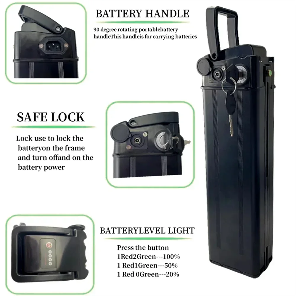 36V 10AH Lithium Silver Fish Batterie For 350W 500W 750W 1000W Li-ion Battery Pack With charger