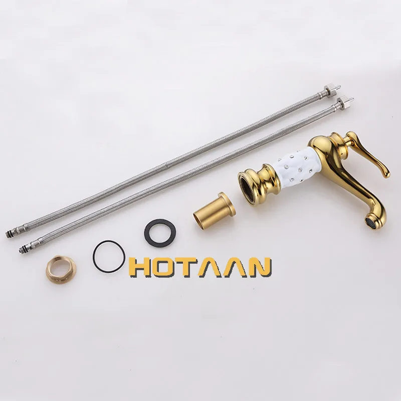 Hotaan Basin Faucet Water Taps Brass Bathroom Sink Faucet Solid White Cold and Hot Water Single Handle Water Sink Tap Mixer