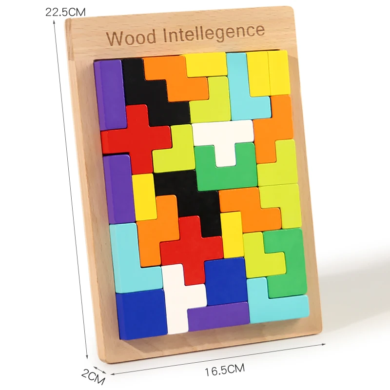 Wooden 3D Puzzles Blocks Brain Teasers Toy Tangram Colorful Jigsaw Game Preschool Educational Gift For Baby Toddlers Kids