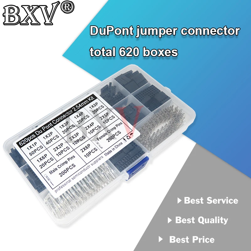 620PCS 2.54mm Dupont Connector , Dupont Cable Jumper Wire Pin Header Housing Kit, Male Crimp Pins+Female Pin Terminal Connector