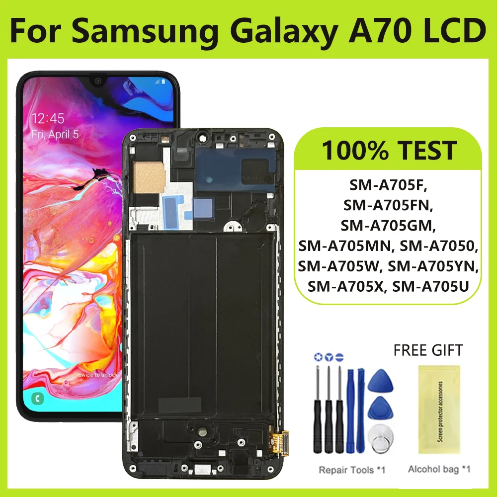 AMOLED Display for Samsung A70 LCD Touch Screen Digiziter Assembly For Samsung A70 SM-A705F/FN/GM/MU/MN LCD Display